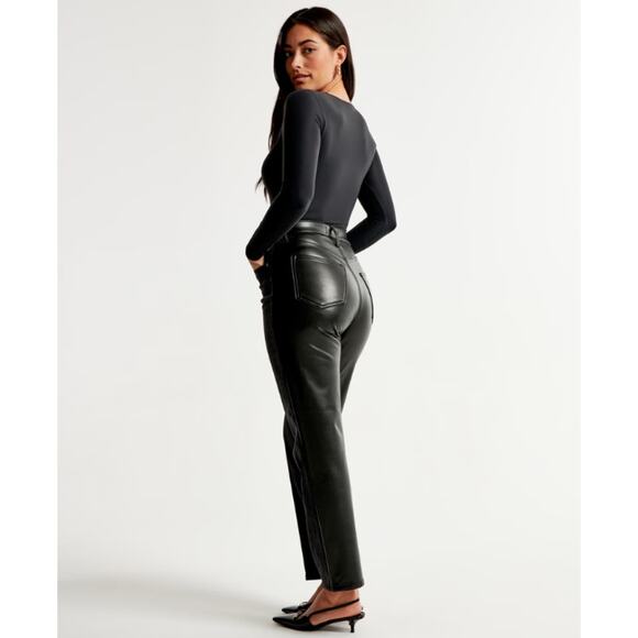 Abercrombie & Fitch Curve Love Ankle Straight Ultra High Rise Jeans Leather Pant - Picture 13 of 14